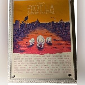 Riot LA Comedy Festival Art Print - Orange and White Silk Screen Signed